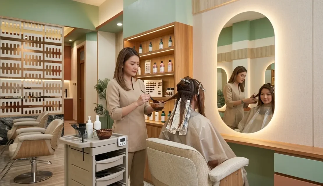 1. Proses Cat Rambut Profesional - Reffel Salon BSD Hair Coloring Treatment_www.educenter.id